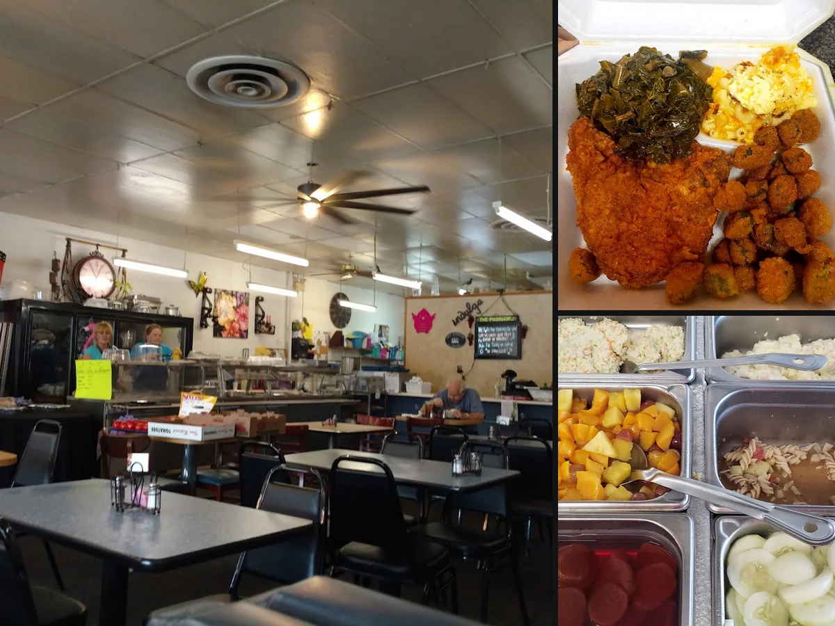Dining tables inside an American restaurant